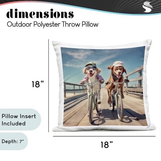 Stupell Industries 18" x 18" Dogs Cycling at Beach Outdoor Print Throw Pillow